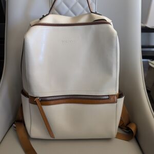 BOSTANTEN Cream Leather Backpack with Tan Accents
